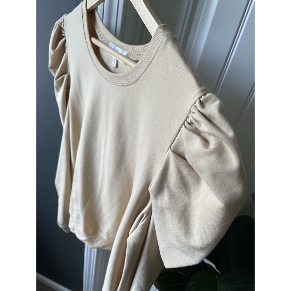 Perfectly Priscilla Beige Long-Sleeve Lt. Sweatshirt Puff Sleeve Women's 2XL**